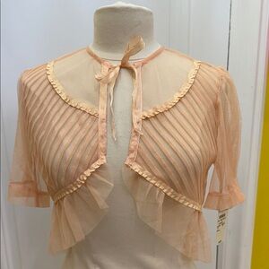 NWT Roxanne Heptner for Bergdorf Goodman Elegant Peach Sheer lace & satin bolero